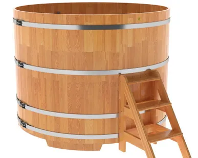 фото Купель для бани из сращенной лиственницы круглая D = 1,8 м (натуральная, Н = 1,4 м)