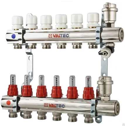 Фото №0 VALTEC VT 596 EMNX коллекторная группа в сборе 1"х10 выходов 3/4 евроконус