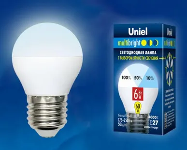 фото Лампа LED-G45-6W/NW/E27/FR/MB PLM11WH Лампа светодиодная. Форма «шар», матовая. Серия MULTIbright. Белый свет (4000K). 100-50-10. Картон. ТМ Uniel.