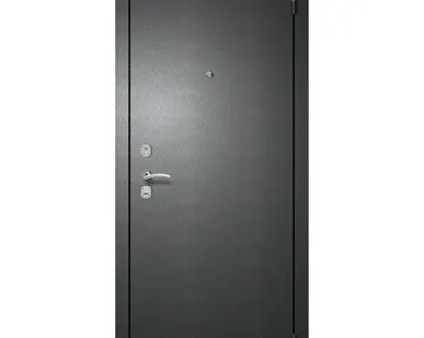 фото дверь входная Metix 24 Антик серебро, бетон графит, стекло чёрное 960мм левая