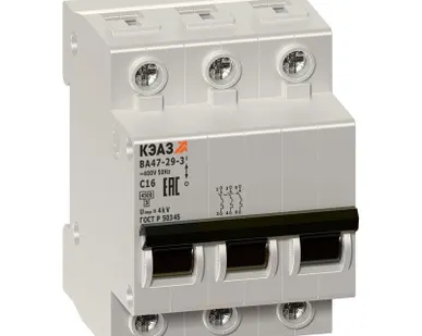 фото Выключатель автоматический модульный 3п C 50А 4.5кА ВА47-29-3C50-УХЛ3 КЭАЗ 141619