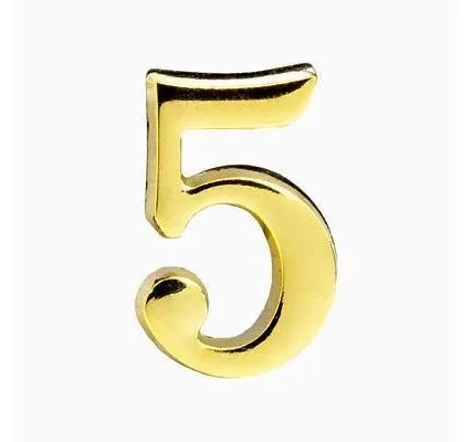 Фото №0 Цифра для обозначения номера квартиры, металлическая Золото "5" FIT 67295
