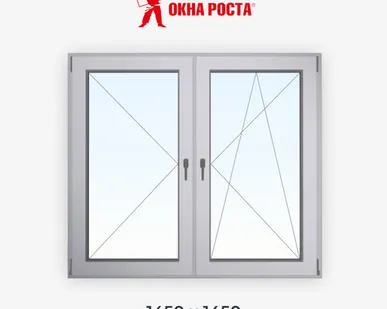 фото Двухстворчатое алюминиевое окно Р400, 1450х1450, поворотное/поворотно откидное