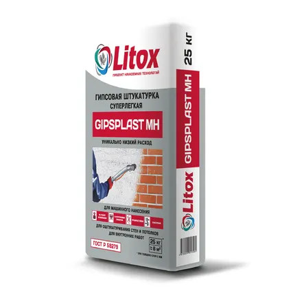 Фото №0 ЛИТОКС Гипсовая машинная штукатурка "GIPSPLAST МН" 25кг (55 шт/пал)