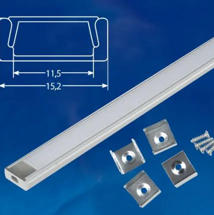 Фото №0 Профиль для ленты UFE-K02 SILVER/FROZEN 200 POLYBAG Накладной алюминиевый профиль с матовым рассеивателем, 200 см. 2 заглушки+4 крепежа в/к.. ТМ Uniel.