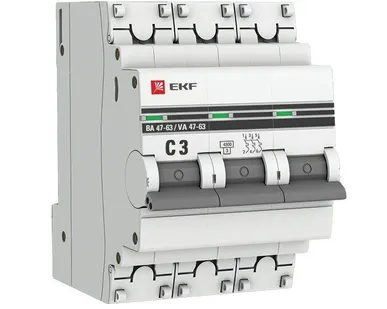 фото Выключатель автоматический модульный 3п C 3А 4.5кА ВА 47-63 PROxima EKF mcb4763-3-03C-pro