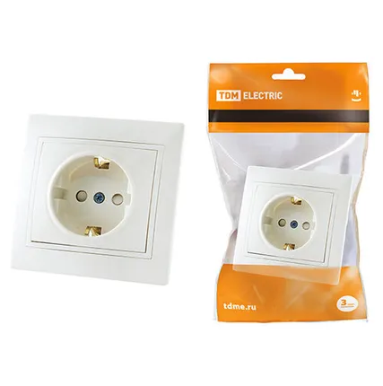 Фото №0 Розетка с заземлением с защитными шторками 16А белый "Таймыр"