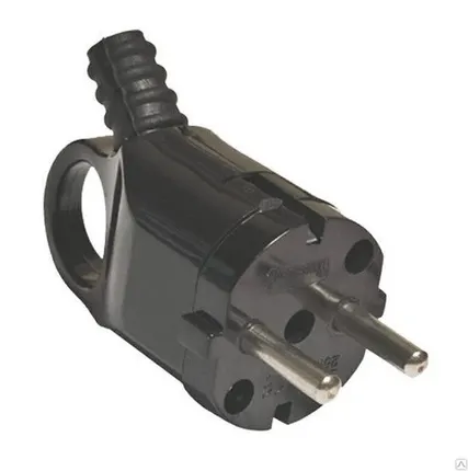 Фото №0 Вилка угловая с ушком с/з черная 16А 250В