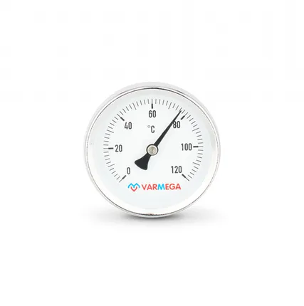 Фото №0 Термометр биметаллический аксиальный Varmega с погружной гильзой, Ø корпуса=63 мм, t=0...120°С