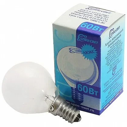 Фото №0 Лампа накаливания 'шар' матовая 60Вт Е14 Спец Свет