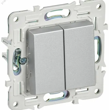 Фото №0 SKANDY Выключатель 2-клавишный 10А SK-V04S серебряный IEK