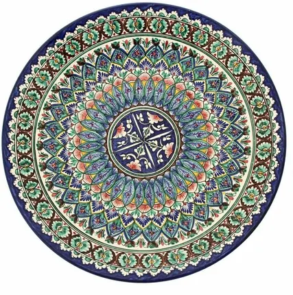 Фото №0 Ляган 34 см. плоский, синий (Риштанская керамика)