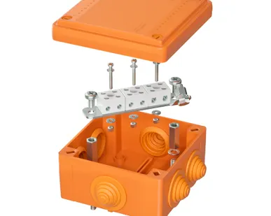 фото Коробка ответвительная FS 100х100х50мм 6р 450В 6А 4кв.мм с каб. вводами и клеммн. IP56 пластик. DKC FSB11604