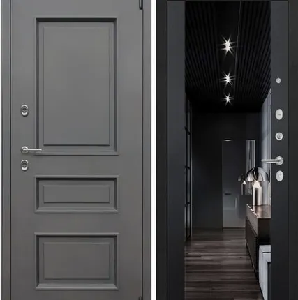 Фото №0 Входная дверь Термо Айсберг муар коричневый-зеркало 117 черный кварц