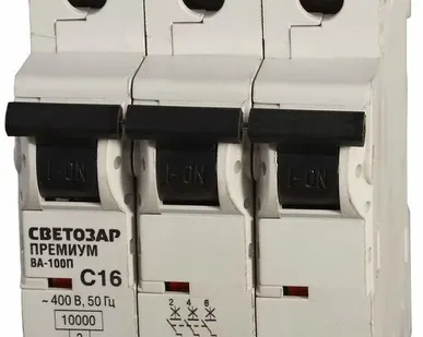 фото Выключатель автоматический СВЕТОЗАР "ПРЕМИУМ" 3-полюсный, 16 A, "C", откл.
