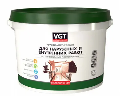 фото Краска VGT/ВГТ Белоснежная, моющаяся для наружных и внутренних работ, матовая 15 кг
