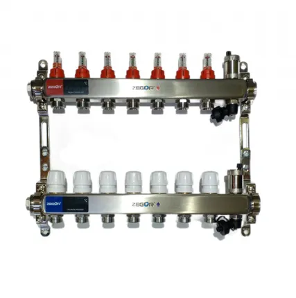 Фото №0 Коллекторная группа Zegor из нержавеющей стали 1" на 6 контуров с расходомерами и автоматическим воздухоотводчиком