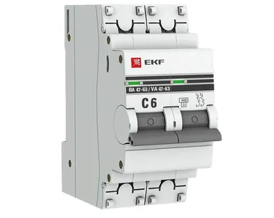 фото Выключатель автоматический модульный 2п C 6А 4.5кА ВА 47-63 PROxima EKF mcb4763-2-06C-pro