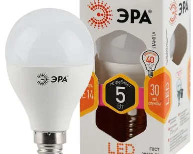 фото Лампа светодиодная P45-5w-827-E14 шар 400лм ЭРА Б0028485