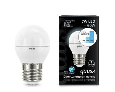 фото Светодиодная лампа Gauss Шар 7W 550Lm 4100K E27 105102207-S