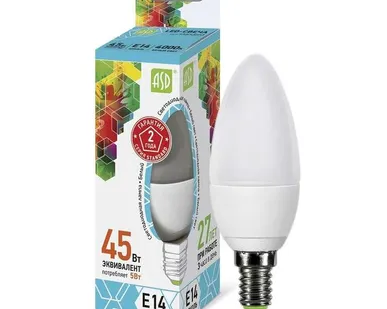 фото Лампа светодиодная LED-СВЕЧА-standard 5Вт СВЕЧА 4000К бел. E14 450лм 160-260В ASD 4690612002224