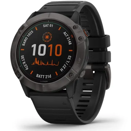 Фото №0 Часы Garmin Fenix 6X Pro Solar титановый серый DLC с черным ремешком