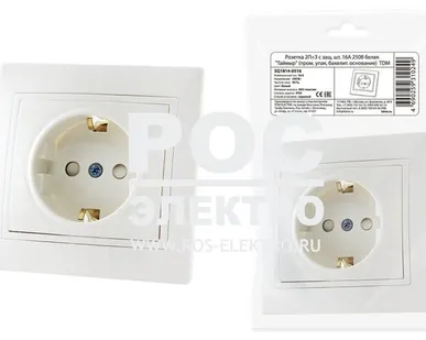 фото Розетка 2П+З с защ. шт. 16А 250В белая "Таймыр" (пром. упак., бакелит. основание) TDM