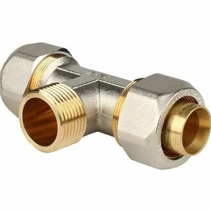 Фото №0 Тройник-переходник STOUT с наружной резьбой 1 x32 для металлопластиковых труб винтовой