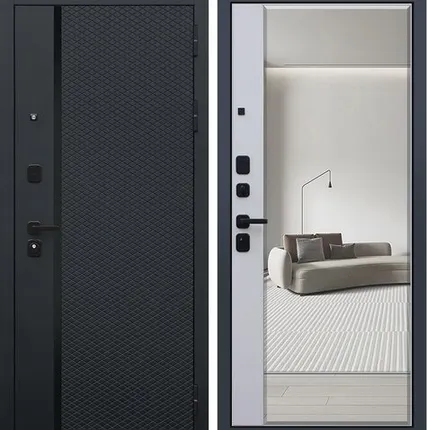 Фото №0 Входная дверь Ньюкасл черный кварц-зеркало Капучино АСД