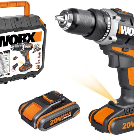 Фото №0 Дрель-шуруповерт аккумуляторная Worx WX183.1, 20 В, 50 Нм, 2 АКБ х 2 Ач, патрон 13 мм