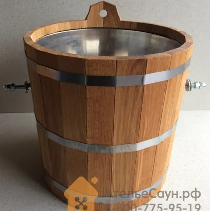 Фото №1 Обливное устройство WoodSon 20 л из дуба, с нержавеющей вставкой (арт. WOU3)