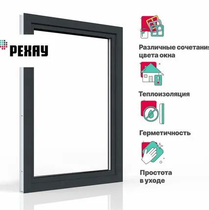 Фото №0 REHAU Пластиковое окно ПВХ REHAU BLITZ 1000х600 мм (ВхШ) с учетом подставочного профиля, одностворчатое, поворотно-откидное правое, двухкамерное, антрацитово-серый снаружи