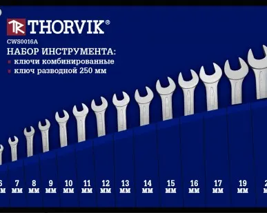 фото Набор гаечных ключей Thorvik CWS0016A, 15 предм., синий