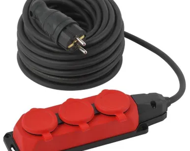 фото Удлинитель силовой UK-3e-3x1.5-20m-IP44(KG) с заземлением 3 розетки каучук 20м КГ 3х1.5кв.мм IP44 Эра Б0057581