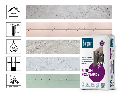 фото Шпаклевка финишная Bergauf Finish Polymer плюс, полимерная, для внутренних работ, 20 кг