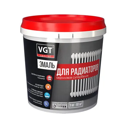 Фото №0 Эмаль д/радиаторов ВГТ Профи ВД-АК-1179, акриловая, полуглянцевая, супербелая, 1 кг