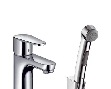 фото Смеситель для раковины с гигиеническим душем без донного клапана Hansgrohe