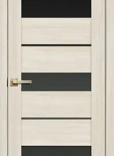 фото Дверь межкомнатная 200 (La Stella) черное стекло, экошпон, Ясень снежный 2000х700мм