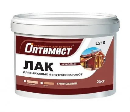Фото №3 Лак Оптимист акриловый для внутренних работ, бесцветный глянцевый, 3кг