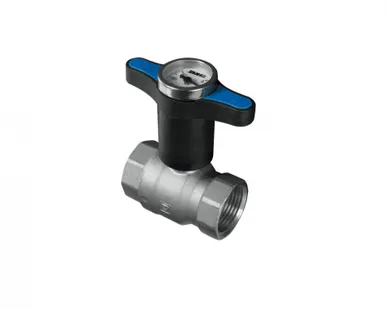 фото Кран шаровой Herz MODUL 1/2" в.р.-в.р. с термометром (ручка синяя бабочка)