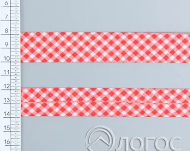 фото Косая бейка декор. .Т. 18 мм, E3 (красно-белый)