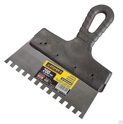 Фото №0 Шпатель STAYER PROFESSIONAL 1009-20-04 нержавеющий зубчатый 
с пластмассово