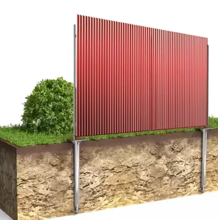 Фото №0 Забор из профнастила на сваях