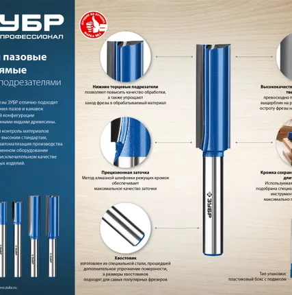 Фото №2 Фреза пазовая прямая с подрезателями Зубр 28755-16-30 16x30х110 мм, хвостовик 12 мм