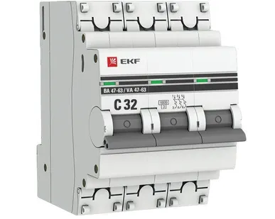 фото Выключатель автоматический модульный 3п C 32А 6кА ВА 47-63 PROxima EKF mcb4763-6-3-32C-pro