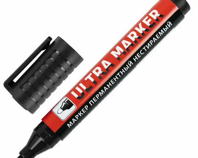 фото Маркер перманентный ULTRA MARKER, ЧЕРНЫЙ, 3,5 мм, с клипом, BRAUBERG, 152204
