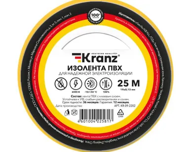 фото Изолента ПВХ 0.13х19мм 25м желт. (уп.5шт) Kranz KR-09-2202