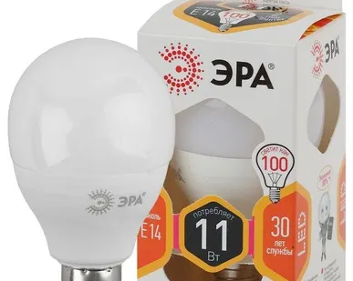 фото Лампа светодиодная P45-11W-827-E14 шар 880лм ЭРА Б0032986