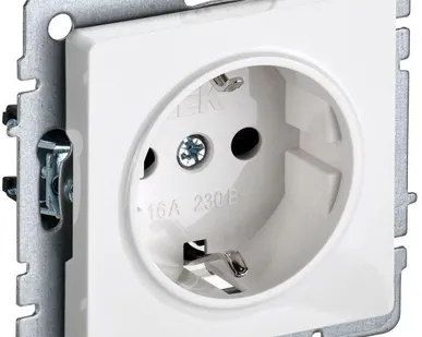 фото Розетка BRITE РС14-1-0-БрБ 16А с заземл. защ. шторки бел. IEK BR-R14-16-K01
