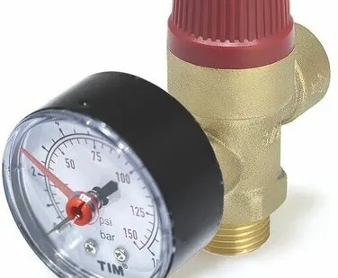 фото Предохранительный мембранный клапан 1/2", 3.0 Бар с манометром, TIM арт. BL4802-3